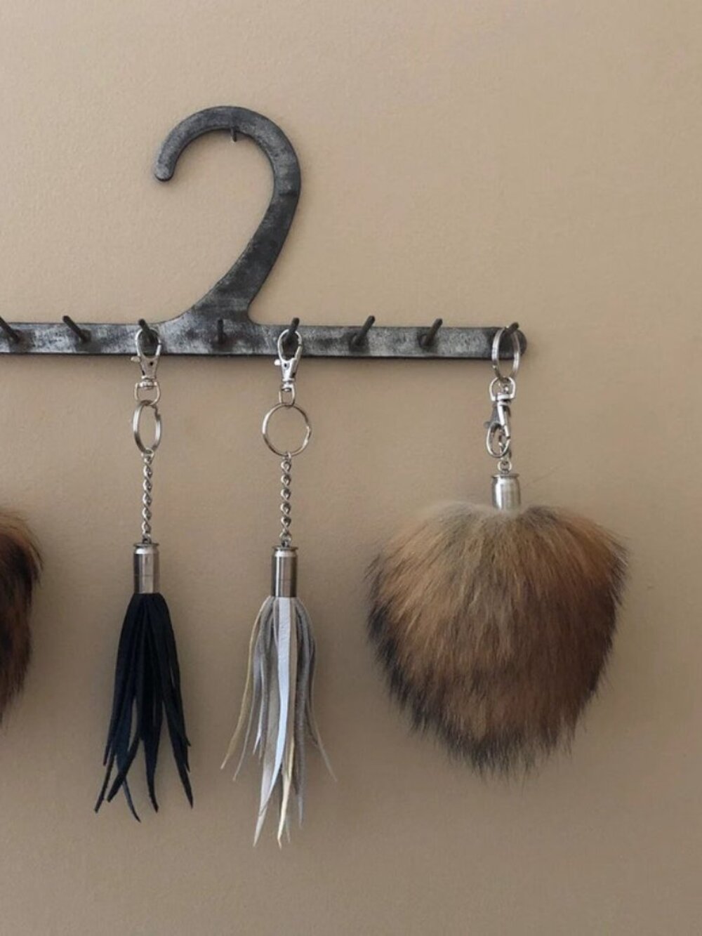 Upcycled puff pouf fur bullet shell brown redish keychain